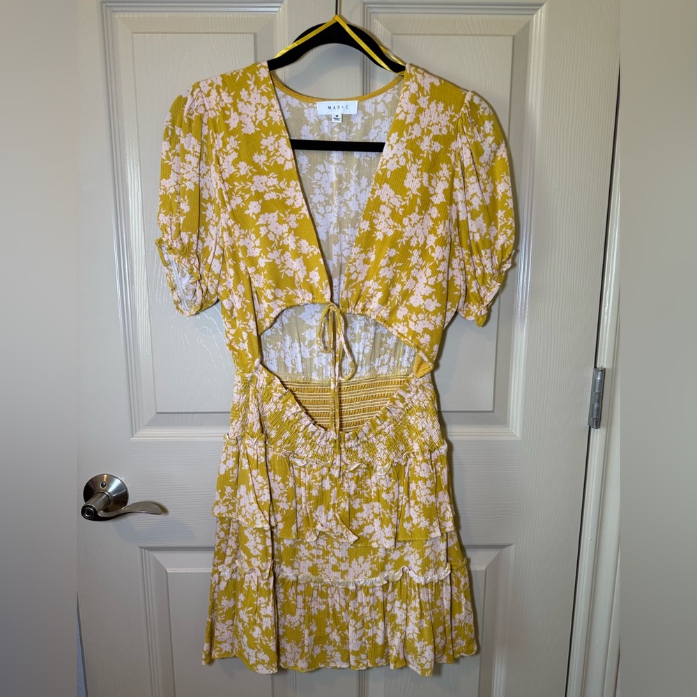 MARBLE Yellow Floral Tie-Front Mini Dress